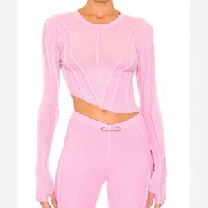 Sami Miro Vintage ASYMMETRIC LONG SLEEVE TEE IN PINK RIB